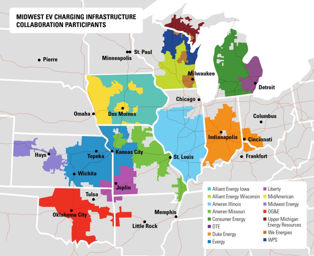 Midwest EV charging network map